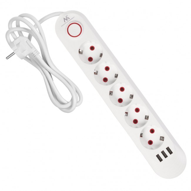 Maclean power strip, 5 socket extension + 3xUSB, 110-240V AC 50/60Hz, 2.1A max 2500W, 1.5m, white, MCE395 W Maclean power strip, 5 socket extension + 3xUSB, 110-240V AC 50/60Hz, 2.1A max 2500W, 1.5m, white, MCE395 W