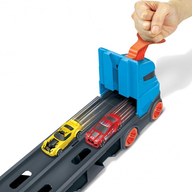 2-in-1 race track transporter, toy vehicle for kids