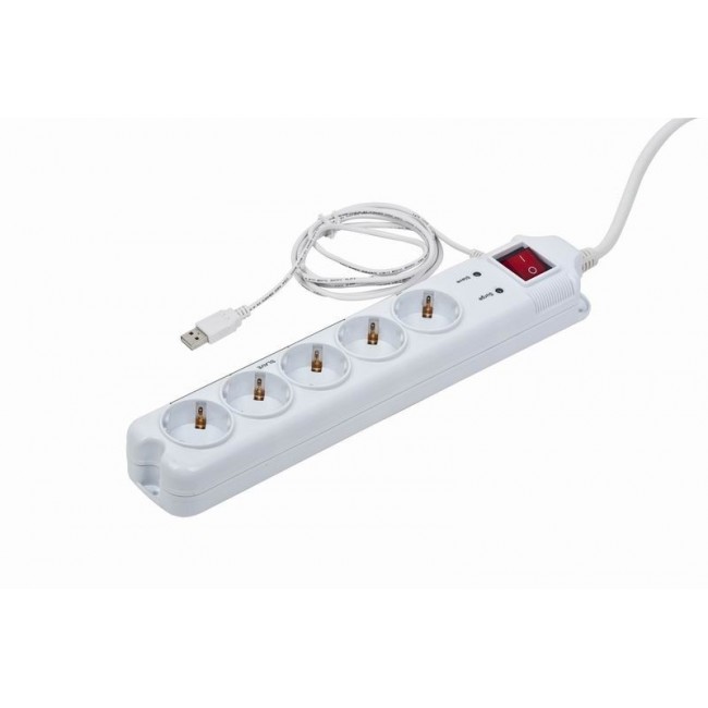 Gembird PCW-MS2G surge protector White 5 AC outlet(s) 250 V 1.8 m