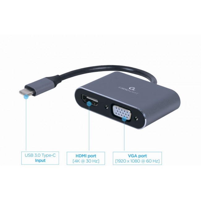 Cablexpert A-USB3C-HDMIVGA-01 USB graphics adapter Grey Cablexpert A-USB3C-HDMIVGA-01 USB graphics adapter Grey