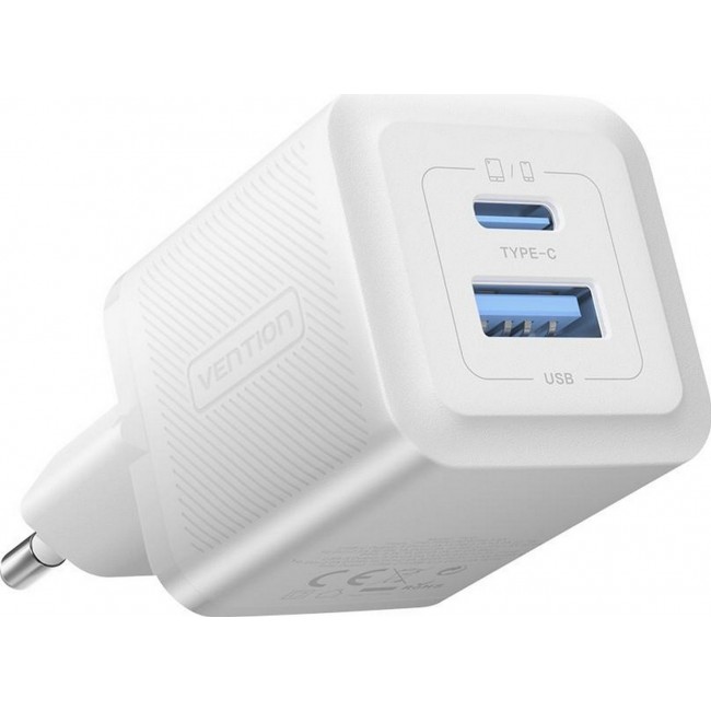 Vention Charger 1x USB-A 1x USB-C GaN 30W WHITE Vention Charger 1x USB-A 1x USB-C GaN 30W WHITE
