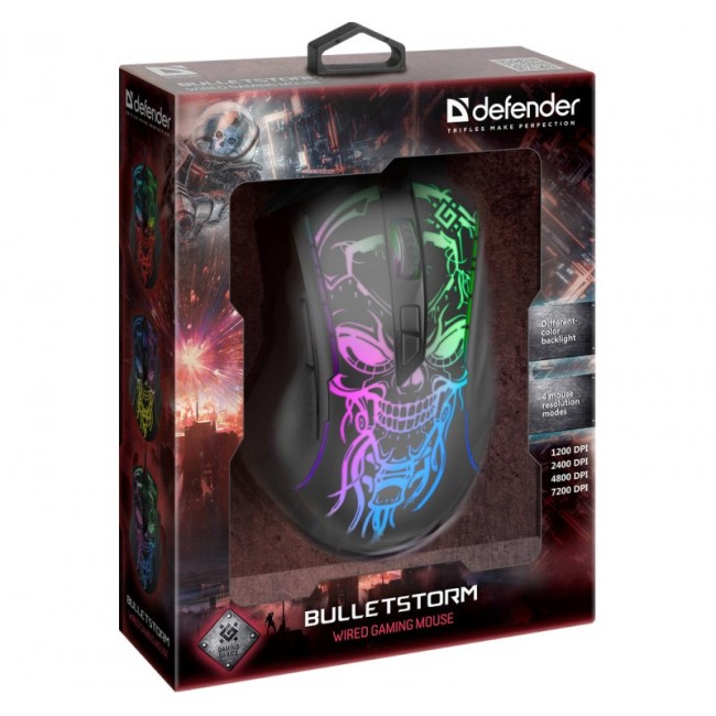 Gaming, optic, wired mouse DEFENDER GM-928 BULLETSTORM 7200dpi 7P illuminate