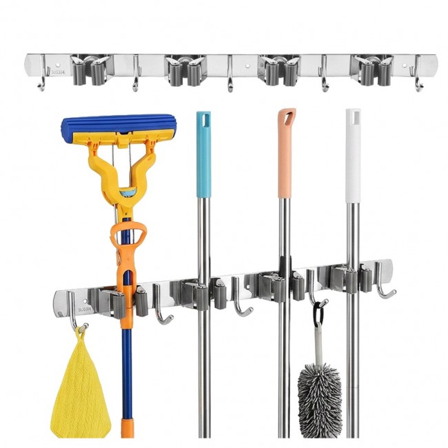 Maclean Wall-Mounted Organizer for Garden Tools and Mops, Steel, with Hooks, Max. Load 20 kg, Width 49 cm, MC-184 Maclean Wall-Mounted Organizer for Garden Tools and Mops, Steel, with Hooks, Max. Load 20 kg, Width 49 cm, MC-184