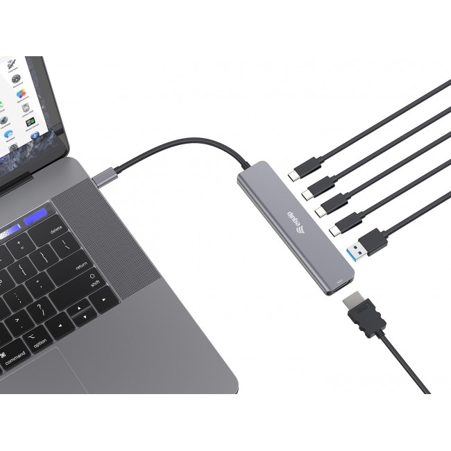 Equip USB-C 6 in 1 Multifunctional Adapter, HDMI 4K/30Hz, USB-C x 4 , USB-A x 1, 5Gbps, 100W USB PD
