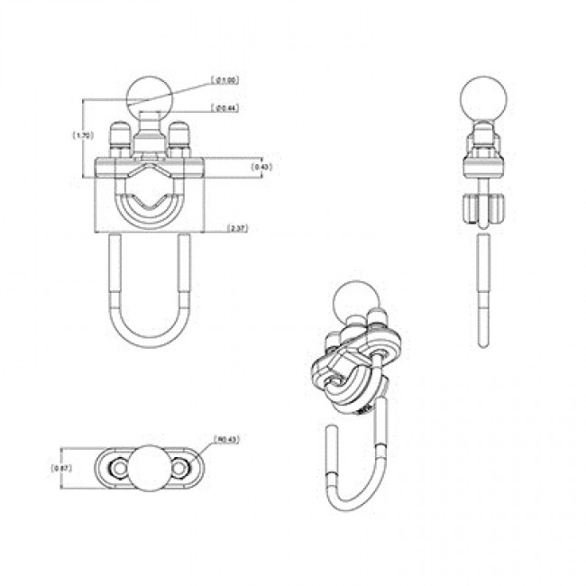 RAM Mounts Handlebar U-Bolt Base for Rails 0.5