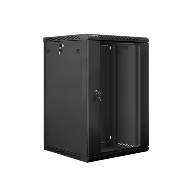 Lanberg wall-mounted installation rack cabinet 19'' 18U 600x600mm black (glass door)