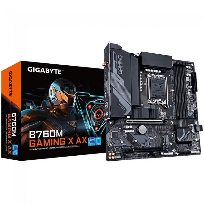 GIGABYTE B760M Gaming X AX Motherboard - Supports Intel Core 14th Gen CPUs, 8+1+1 Phases VRM, up to 7600MHz DDR5, 2xPCIe 4.0 M.2, Wi-Fi 6E, 2.5GbE LAN, USB 3.2 Gen 2 GIGABYTE B760M Gaming X AX Motherboard - Supports Intel Core 14th Gen CPUs, 8+1+1 Phases VRM, up to 7600MHz DDR5, 2xPCIe 4.0 M.2, Wi-Fi 6E, 2.5GbE LAN, USB 3.2 Gen 2