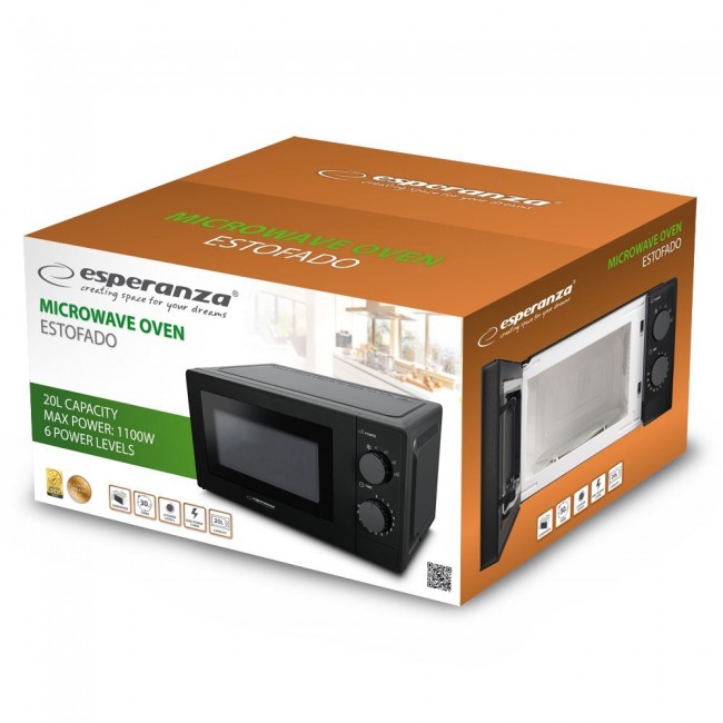 Esperanza ESTOFADO Black Solo microwave Countertop 20 L 700 W