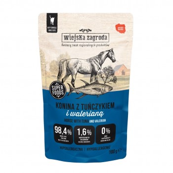WIEJSKA ZAGRODA Horse Meat with Tuna and Valerian Wet Cat Food 100g