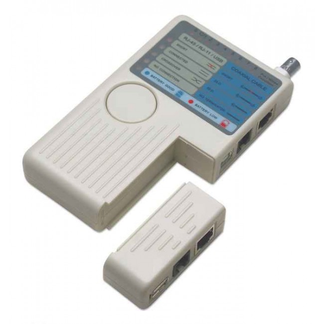 Intellinet 4-in-1 Cable Tester, RJ-11, RJ-45, USB and BNC, One Button Test Intellinet 4-in-1 Cable Tester, RJ-11, RJ-45, USB and BNC, One Button Test