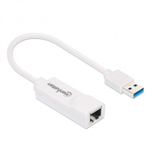 Manhattan USB-A Gigabit Network Adapter, White, 10/100/1000 Mbps Network, USB 3.0, Ethernet, RJ45, Three Year Warranty, Equivalent to USB31000SW. Manhattan USB-A Gigabit Network Adapter, White, 10/100/1000 Mbps Network, USB 3.0, Ethernet, RJ45, Three Year Warranty, Equivalent to USB31000SW.