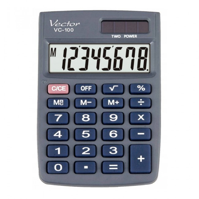 Vector KAV VC-100 office calculator, 8 digits, 58 x 88.5 mm, grey Vector KAV VC-100 office calculator, 8 digits, 58 x 88.5 mm, grey