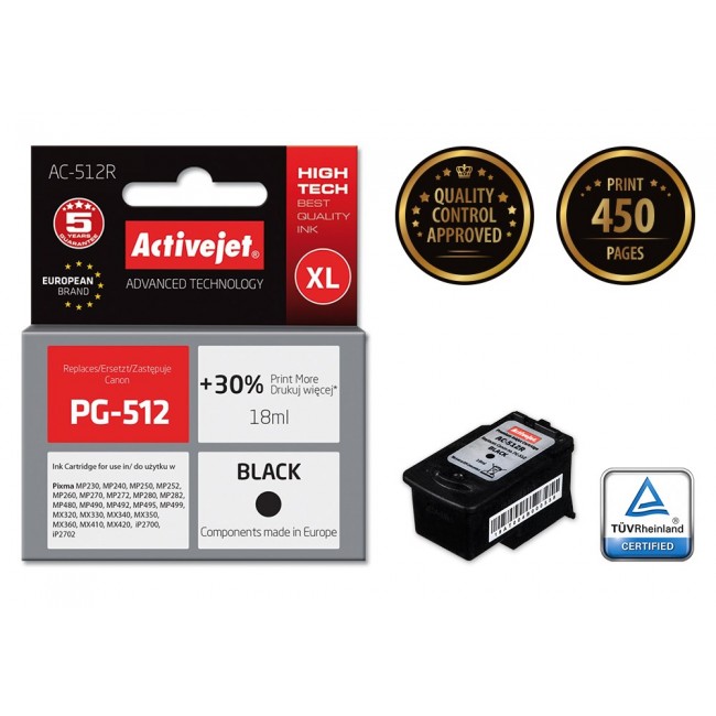 Activejet AC-512R Ink cartridge (replacement for Canon PG-512 Premium 18 ml black)