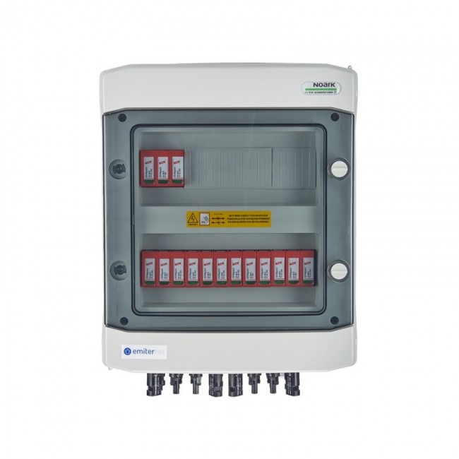 Switchgear attached DC hermetic IP65 EMITTER with Dehn 1000V type 2 DC surge arrester, 5x PV string, 5x MPPT