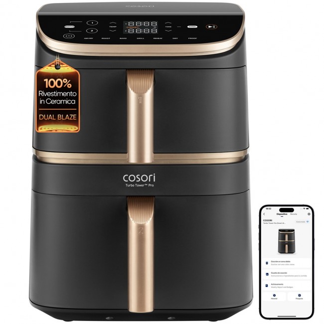 Cosori Turbo Tower Pro Smart Single 10.8 L Stand-alone 2630 W Hot air fryer Black, Gold