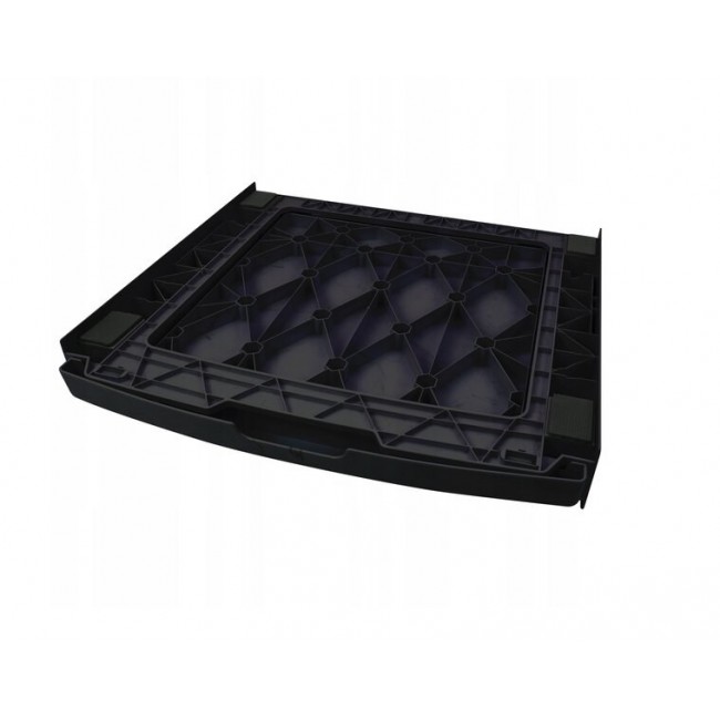 Washing machine and dryer stacking kit with drawer and strap, black