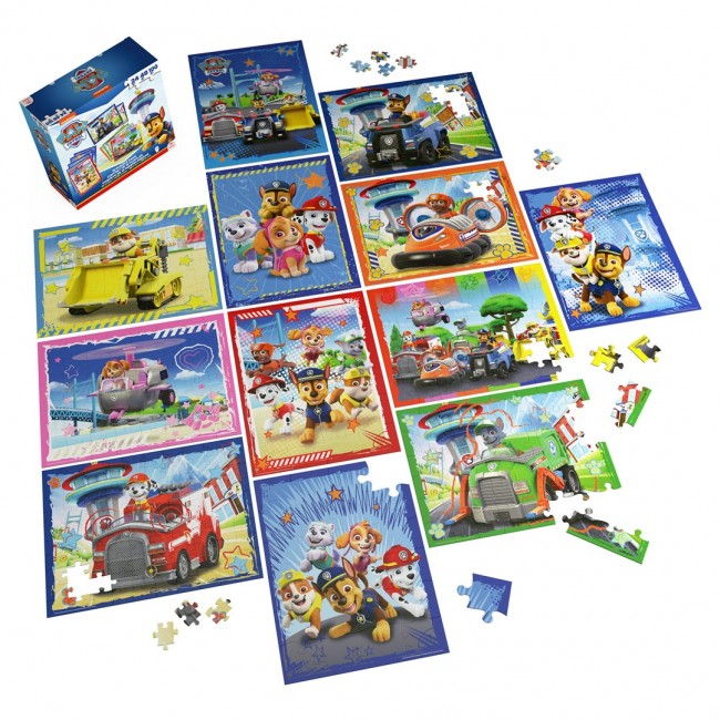 Games PAW Patrol, 12-Puzzle Pack 24-Piece 48-Piece 100-Piece Kids Puzzles Chase Marshall Skye Everest Rubble Zuma Rocky, for Preschoolers Ages 4 and up