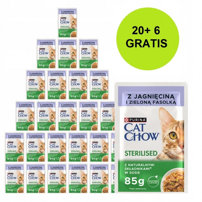 PURINA Cat Chow Sterilised with lamb and green beans in sauce - wet cat food - 26x85g (20 + 6 GRATIS) PURINA Cat Chow Sterilised with lamb and green beans in sauce - wet cat food - 26x85g (20 + 6 GRATIS)