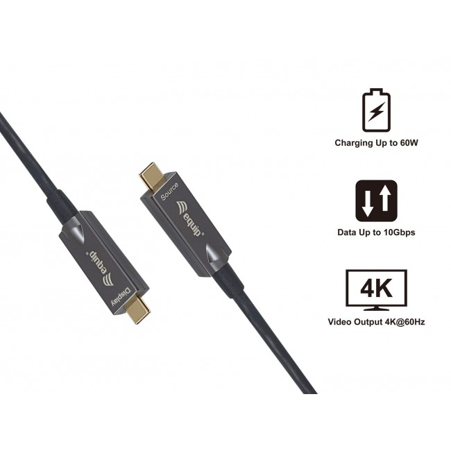 Equip USB-C to C Active Optical Cable, 10m, 4K/60Hz, Video+Data+PD