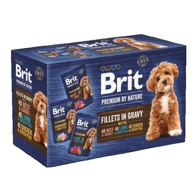 BRIT Premium by nature Dog Filets in gravy Chicken, lamb and beef - wet dog food - 12x85g