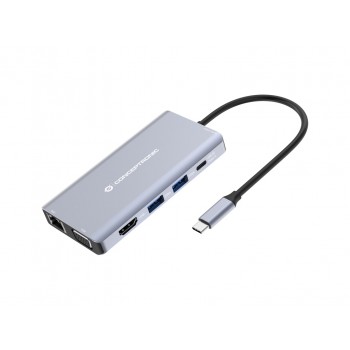 Conceptronic DONN20G 10-in-1 USB 3.2 Gen 1 Docking Station, HDMI, VGA, USB-A 5Gbps, USB-C 5Gbps, SD, TF/MicroSD, Audio, GbE LAN, 100W USB PD