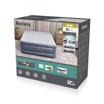 Bestway Tritech Air Mattress Queen with Built-in AC Pump and Antimicrobial Coating 2.03 m x 1.52 m x 51 cm
