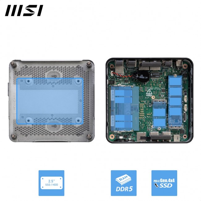 MSI Cubi NUC 1M Intel Core 3 100U (14th Gen - Series 1) Barebone, NUC, SFF, Mini Computer, HTPC, (NO RAM, NO Storage, NO OS), Intel Graphics/DDR5/Dual ThunderBolt 4/Dual HDMI/Dual LAN/WiFi 6E/BT 5.3/VESA - NUC 1M i3 100U BB