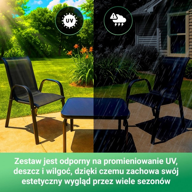 Extralink Black Forest Garden Furniture Set, Textilene Two Chairs + Black Table outdoor furniture set