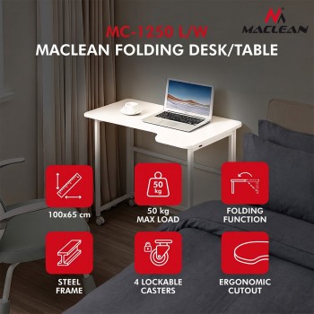 Maclean Folding Desk, White, Mobile, 100x65 cm, max. 50 kg, Corner, L-Shaped, MC-1250 L/W
