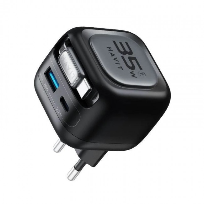 Havit UC250 A-EU - GaN travel charger with extendable cable (black)
