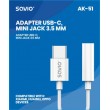 USB Type 3.1 C (M) Jack 3.5mm (F) Audio adapter White SAVIO AK-51