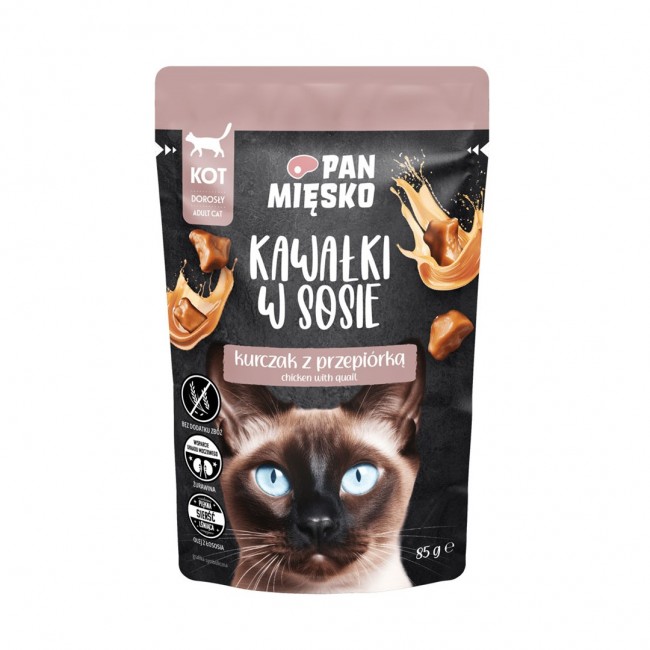 PAN MIĘSKO Pieces in sauce Chicken with quail - wet cat food - 85g PAN MIĘSKO Pieces in sauce Chicken with quail - wet cat food - 85g