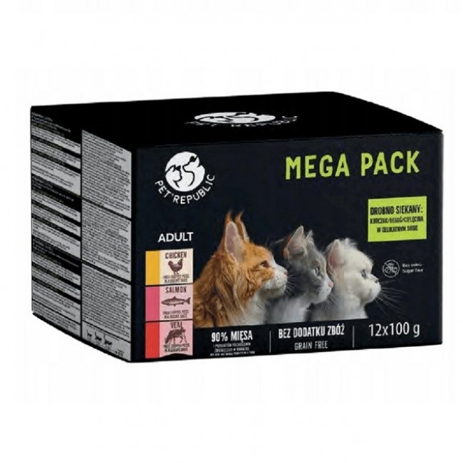 PETREPUBLIC Mega Pack Chicken, salmon, veal - wet cat food - 12x100g