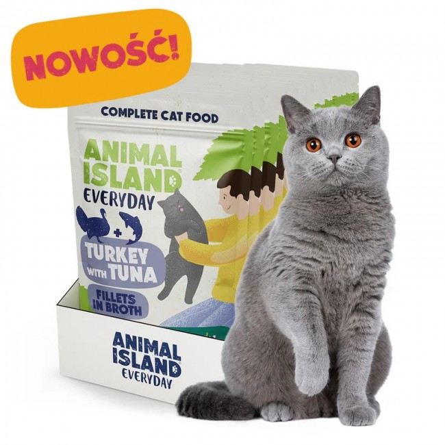 ANIMAL ISLAND Turkey with tuna Fillets in broth - wet cat food - 12x85g