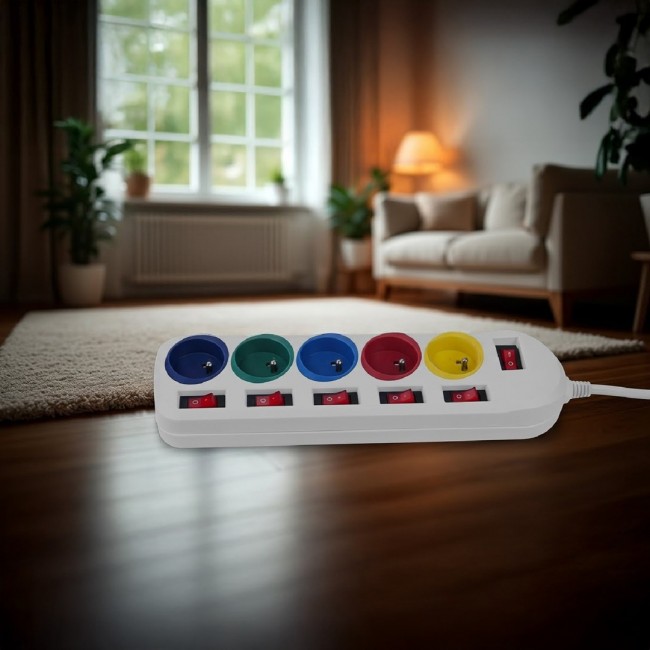 Maclean power strip, 5 socket extension cable, with switches, 250VAC/10A, 1.5m, MCE204 M/W Maclean power strip, 5 socket extension cable, with switches, 250VAC/10A, 1.5m, MCE204 M/W