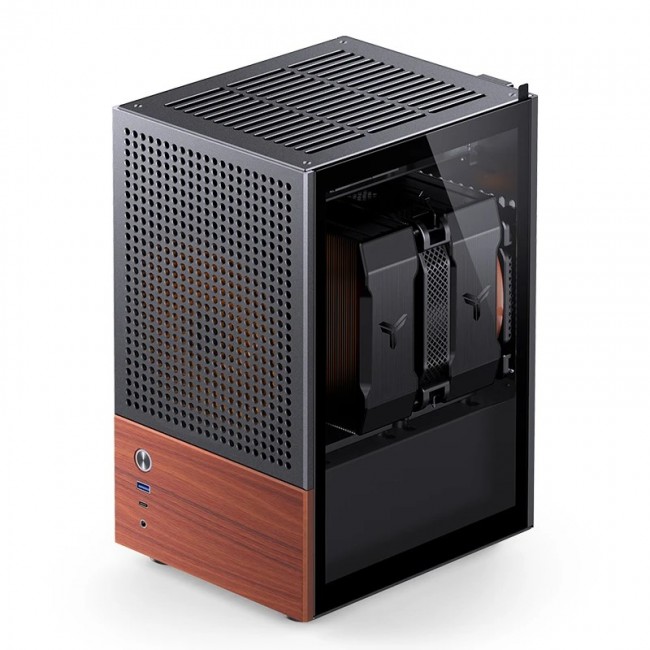Jonsbo T6 PC Case, Mini-Tower, Mini-ITX, Tempered Glass, Wood, black