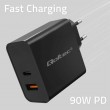 Qoltec Super Quick PD Charger | 1xUSB-C | 1xUSB | 90W | 5-20V | 2.4-4.35A | Black