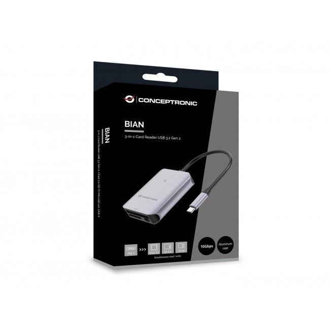 Conceptronic BIAN09G 3-in-1 Card Reader USB 3.2 Gen 2, CFast 2.0, SD TF/MicroSD 4.0, UHS-II