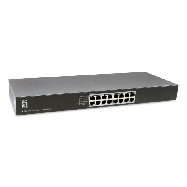 LevelOne GEU-1632 16-Port Gigabit Ethernet Switch, 4-Mode DIP Button, 19