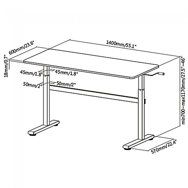 Manual height adjustable desk Ergo Office, max 40 kg, max height 117cm, with a top for standing and sitting work, ER-401 W Manual height adjustable desk Ergo Office, max 40 kg, max height 117cm, with a top for standing and sitting work, ER-401 W
