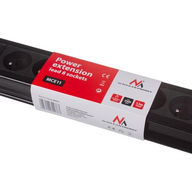 Maclean MCE11 power extension 1.5 m 8 AC outlet(s) Indoor Black