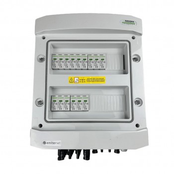 Switchgear attached DC hermetic IP65 EMITTER with DC surge arrester Noark 1000V type 1+2, 5x PV string, 5x MPPT