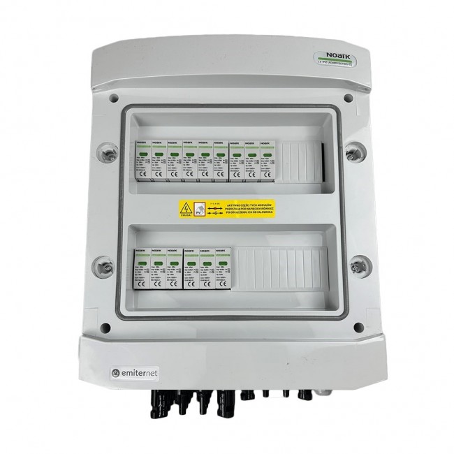 Switchgear attached DC hermetic IP65 EMITTER with DC surge arrester Noark 1000V type 1+2, 5x PV string, 5x MPPT