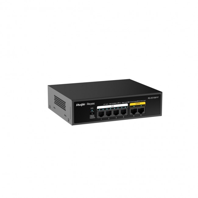 Ruijie Networks RG-ES106F-P network switch Unmanaged L2 Fast Ethernet (10/100) Power over Ethernet (PoE) Black