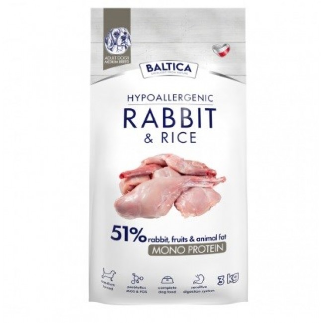 BALTICA Nutraceutic Hypoallergenic M Rabbit with rice - dry dog food - 3kg