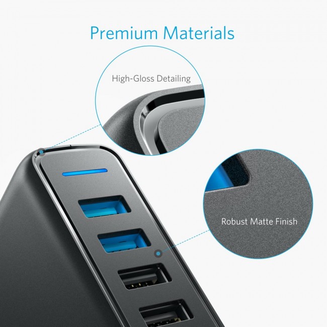 Anker PowerPort Speed 5, 63W 5 Port USB Charger, Power Adapters with Quick Charge 3.0