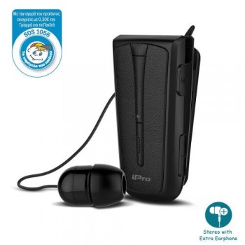 Στερεοφωνικό Ακουστικό Bluetooth iPro RH219s Retractable με Δόνηση Μαύρο