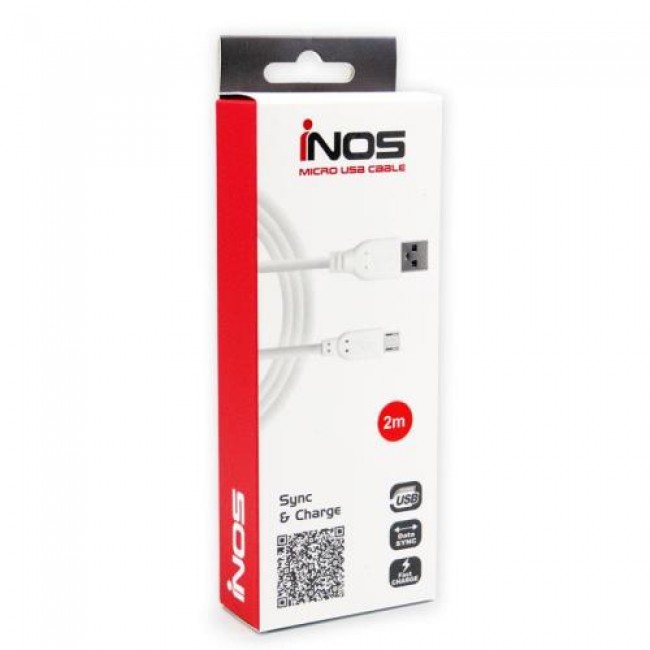 Καλώδιο Σύνδεσης USB 2.0 inos USB A σε Micro USB 2m Λευκό