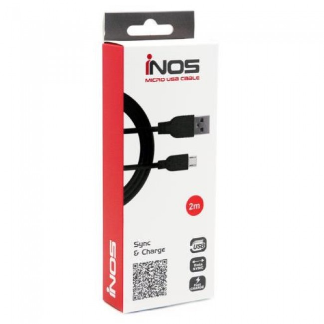 Καλώδιο Σύνδεσης USB 2.0 inos USB A σε Micro USB 2m Μαύρο