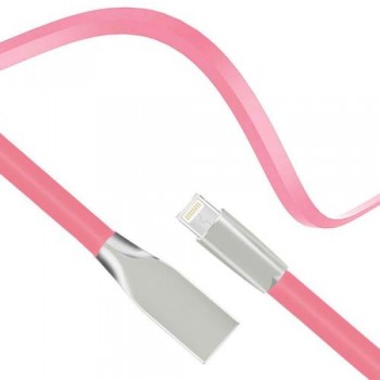 Καλώδιο Σύνδεσης USB 2.0 Πλακέ inos USB A σε Lightning Aluminium Series 1m Ροζ